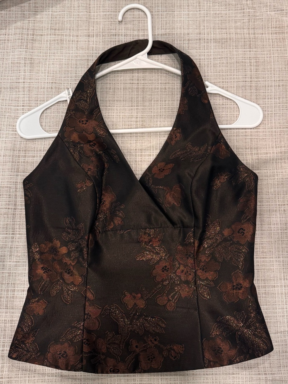 David's Bridal Brown Floral Jacquard Halter Top
